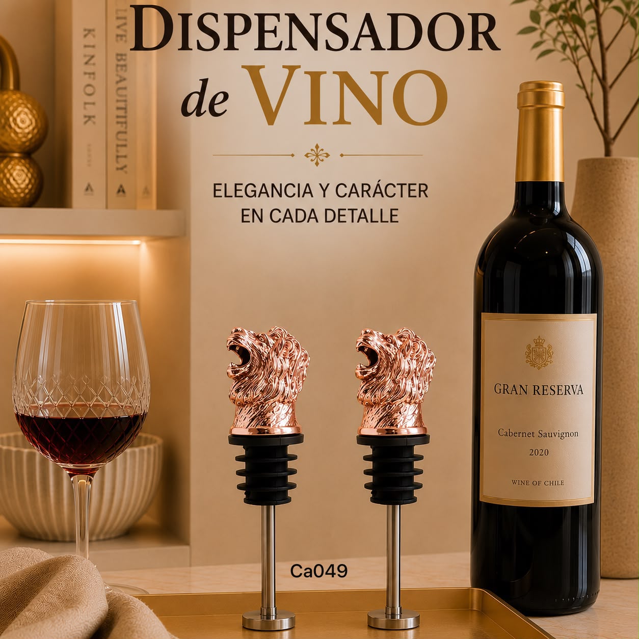 Dispensador de botellas metalico leon oro rosa 11cm* 3cm